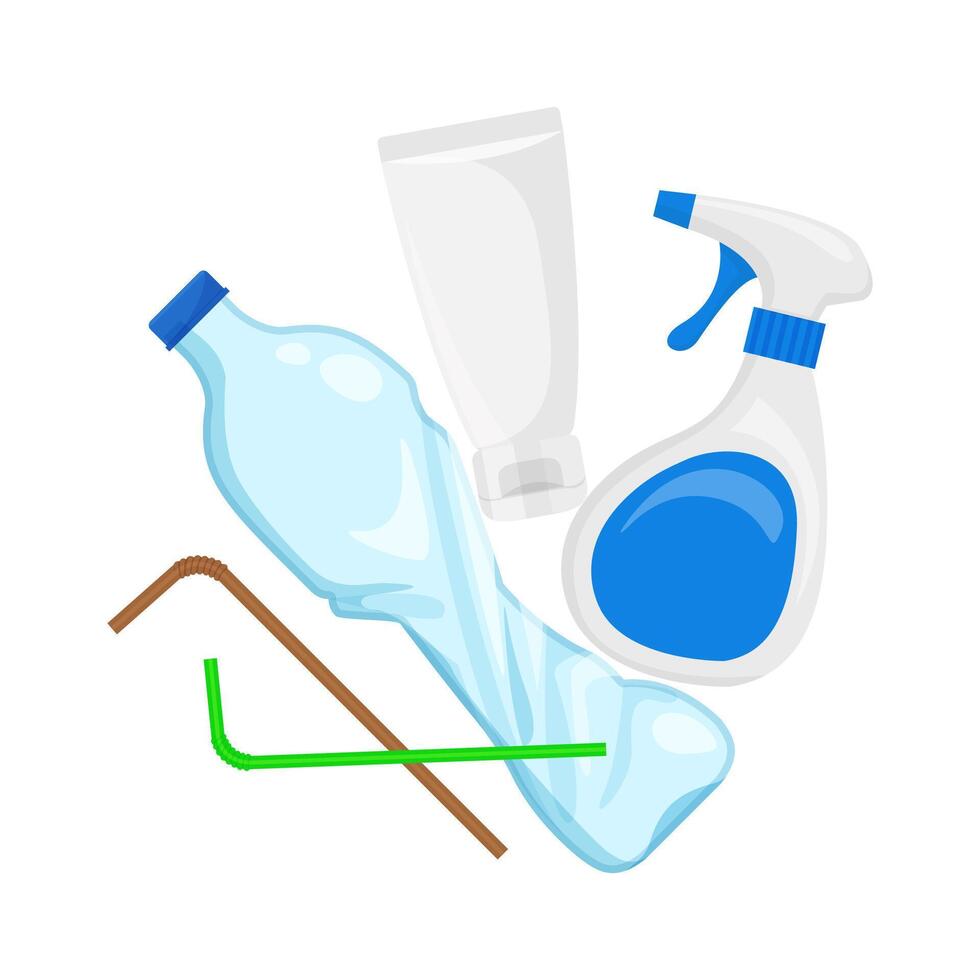 plastic waste many isolated on a white, pile of plastic garbage for recycling, waste bottle and bag plastic or rubbish recycle, illustration plastic waste garbage for recycle and separation vector