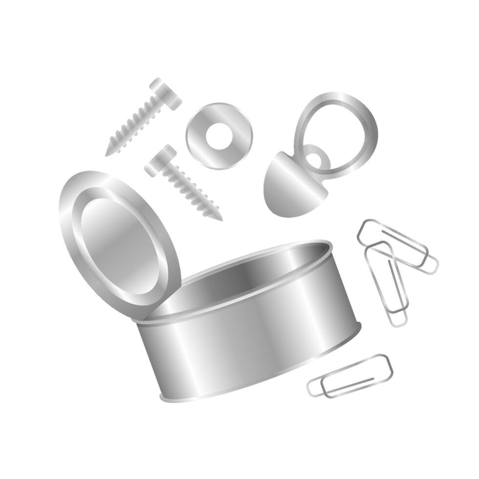 metal waste many on white, pile of metal garbage for recycling, waste canned metal or rubbish recycle, illustration iron cans waste garbage for metal recycle and separation vector