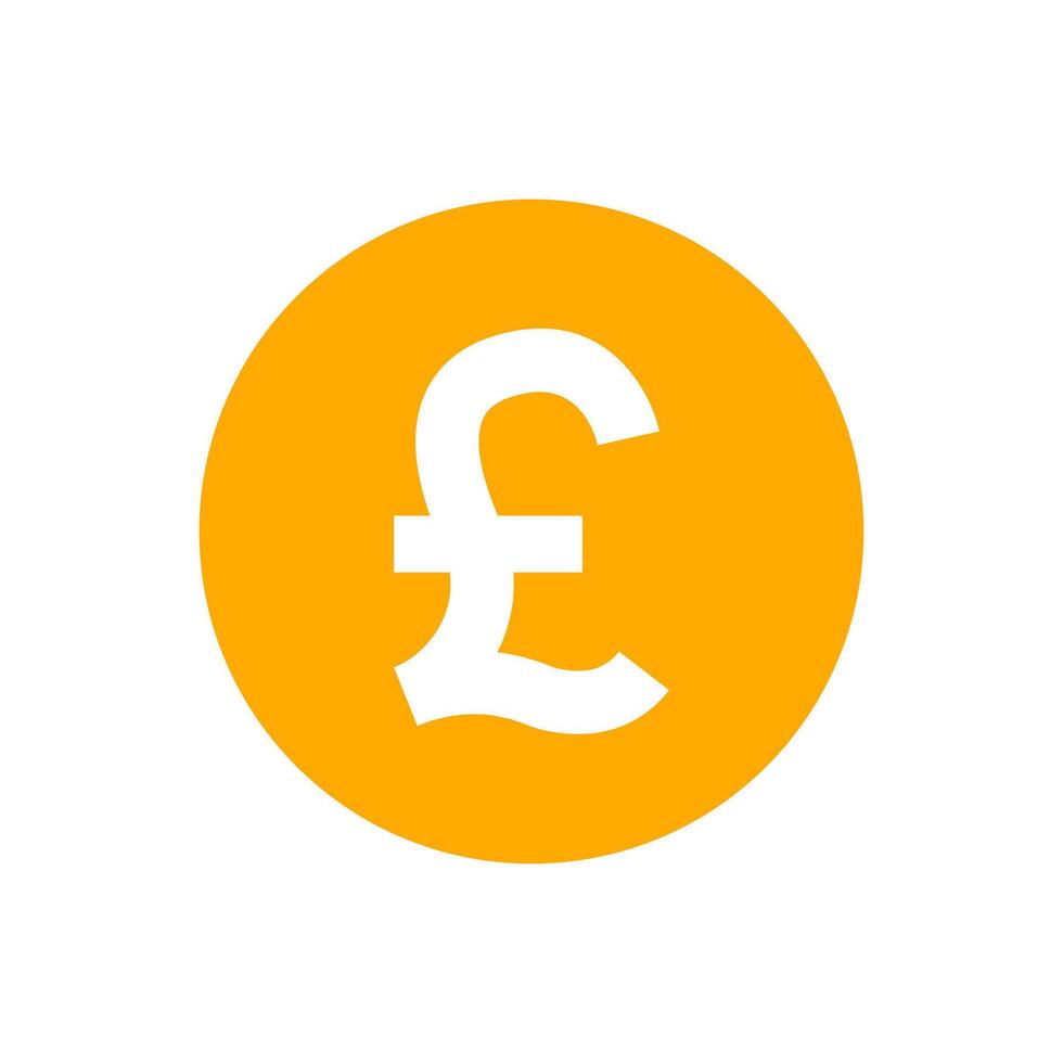 pound currency coin orange for icon isolated on white, pound money for app symbol, simple flat pound money, currency digital pound coin for financial concept vector