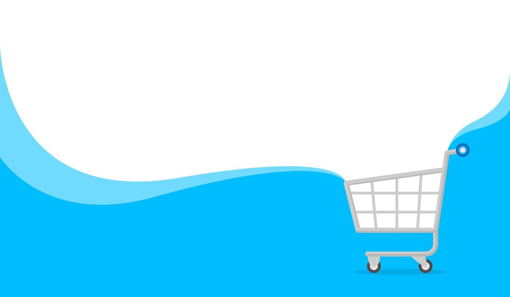 banner blue and white copy space for shopping online, icon cart on banner template, basket purchase in online shop background, trolley cart symbol for banner e-commerce, cart simple flat advertising vector
