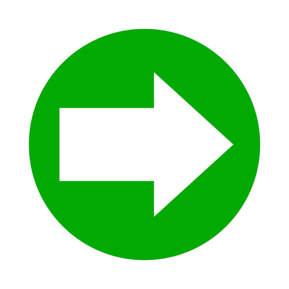 white arrow pointing right in circle green for icon flat isolated on white, circle with arrow for button interface app, arrow sign of next or download upload concept, arrow simple symbol for direction vector