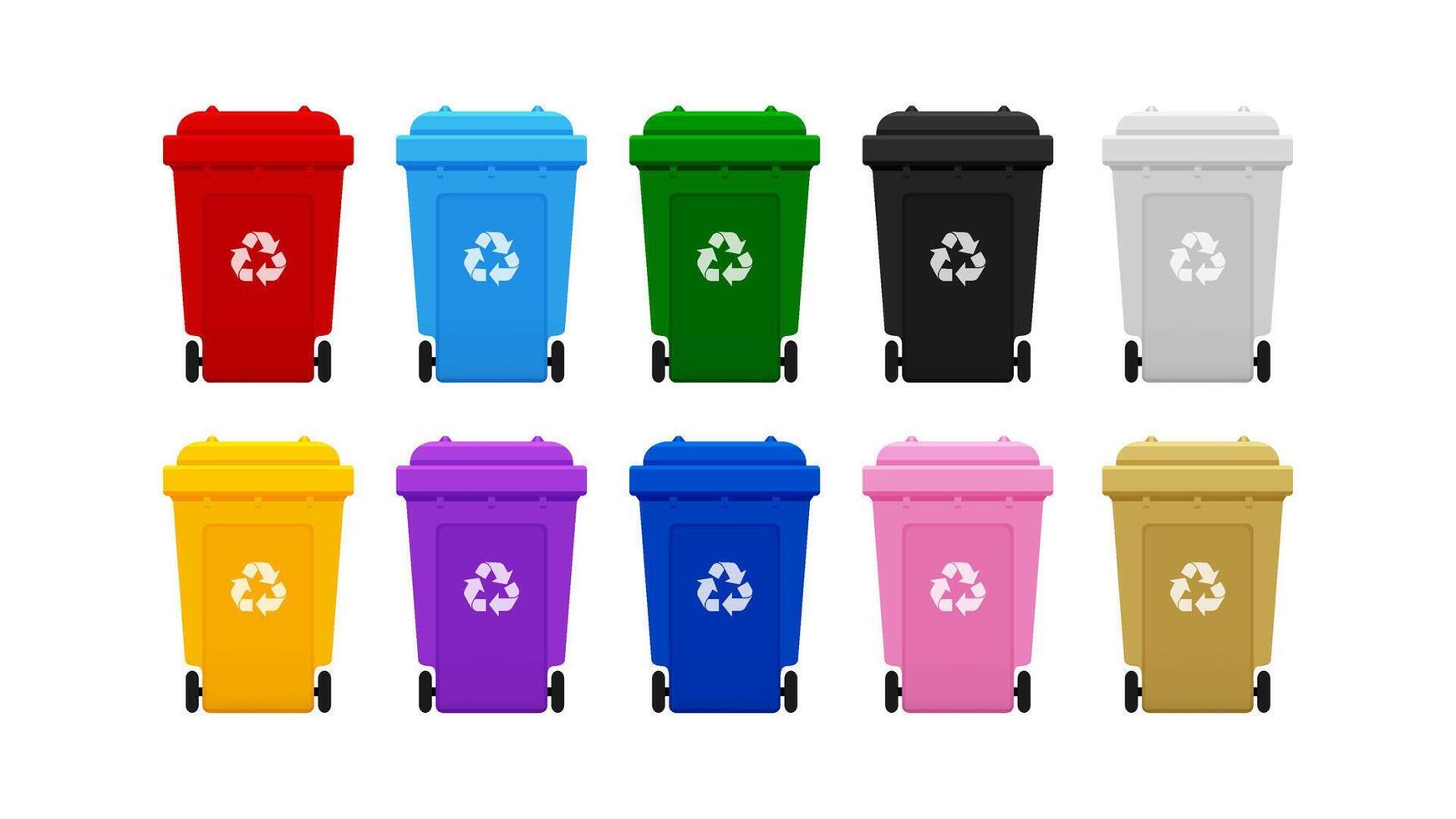 Bin Plastic Collection, Colorful Recycle Bin isolated on white background, Bins with Recycle Waste Symbol, Front view set of the Bins Plastic, 3r vector