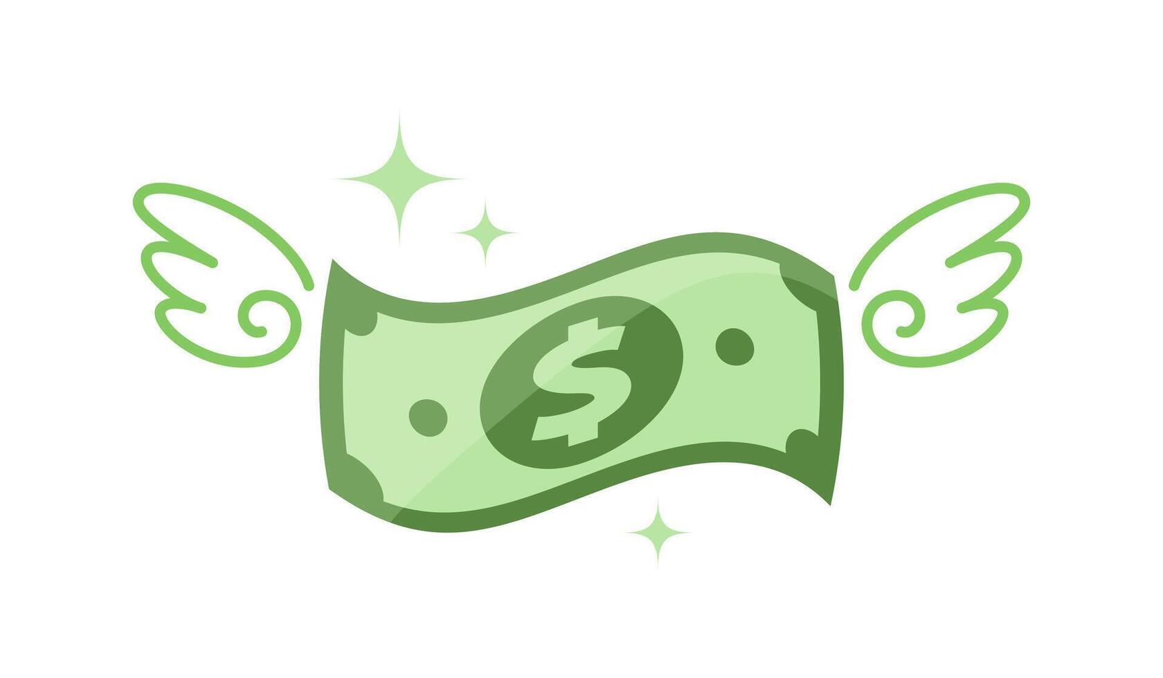 banknotes and wings, icon money notes and wing fly concept, symbol dollar banknotes fly up, loss financial, money fly symbol with loss tax or debt concept vector