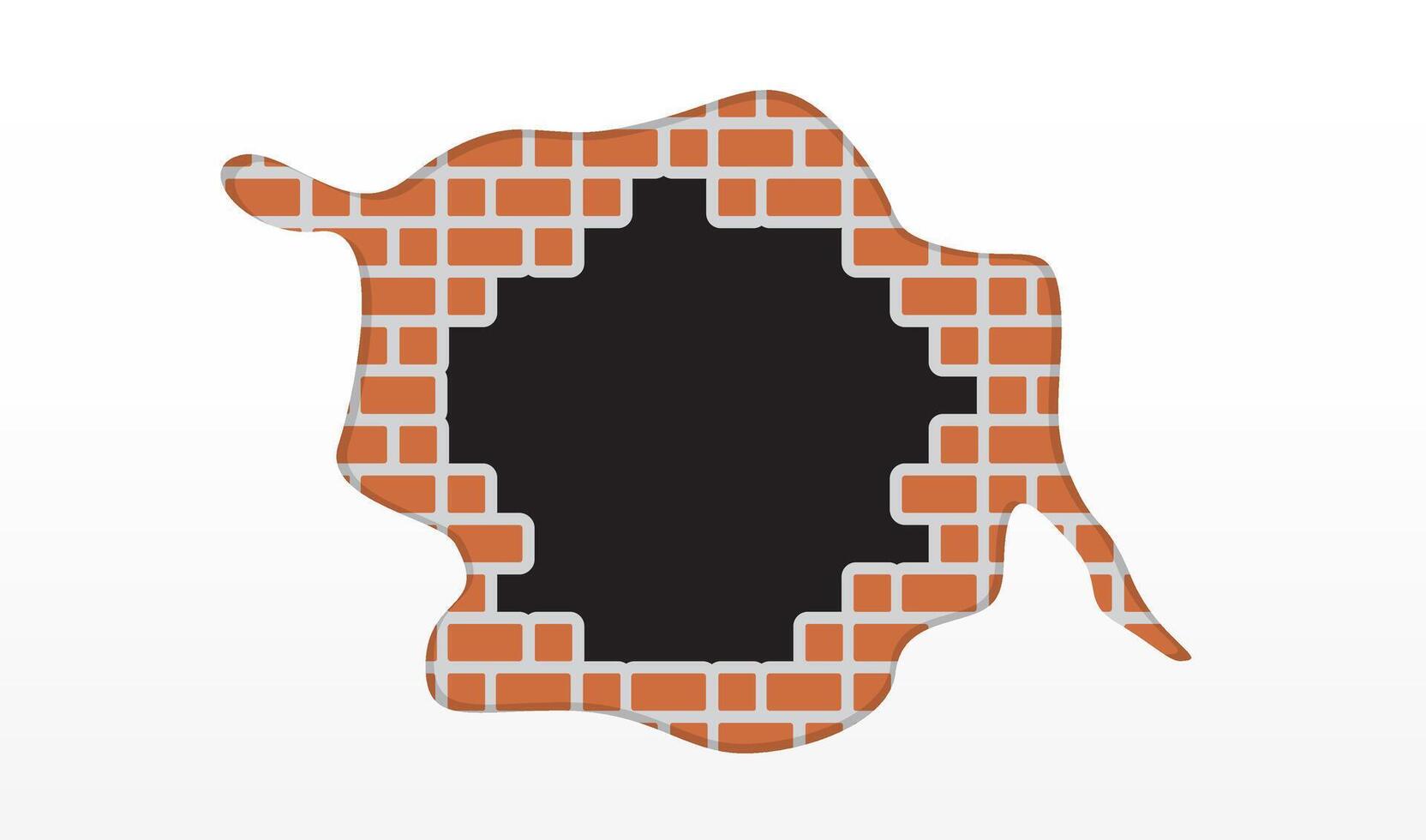 brick wall and cracked black holes for copy space background, cracked brick on concrete wall white backdrop, exploding circle hole shape on cement aged brick texture, old crack hole in freedom concept vector