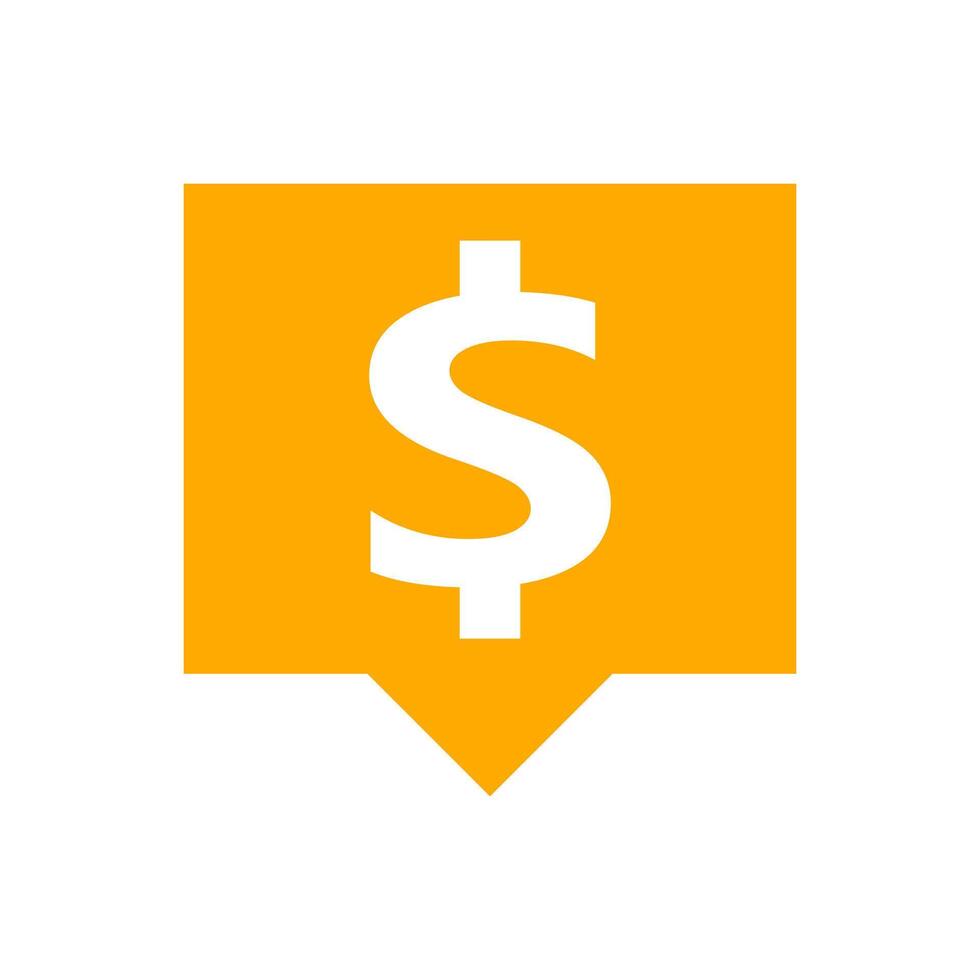 dollar currency symbol in speech bubble square shape for icon, orange dollar money for app symbol isolated on white, currency digital dollar icons for financial concept vector