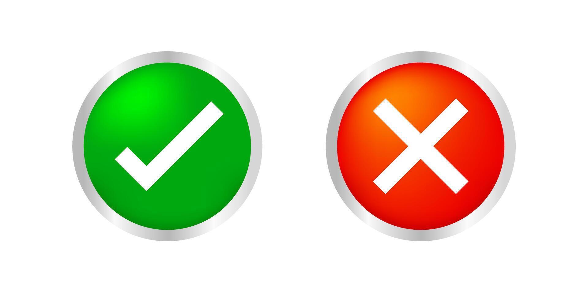 Basic Rcheckmark and x or confirm and deny circle icon button 3d for apps vector