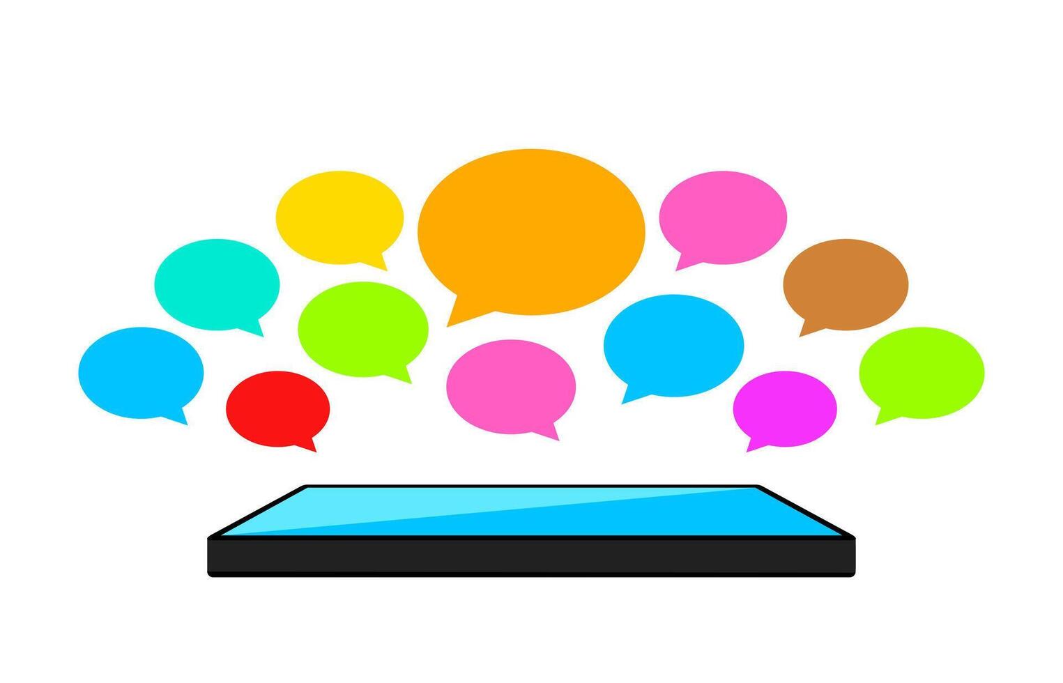 speech bubble colorful on smartphone screen, smart phone and speech bubble icon of social chat concept, dialog speech sign for copy space, talk conversation message symbol vector