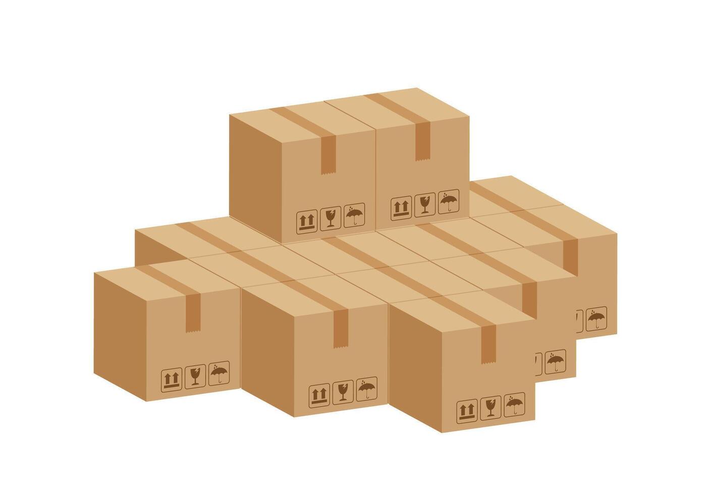 pile crate boxes 3d cube, cardboard box for factory warehouse storage, cardboard parcel boxes stack of warehouse factory, packaging cargo, boxes brown isolated on white vector