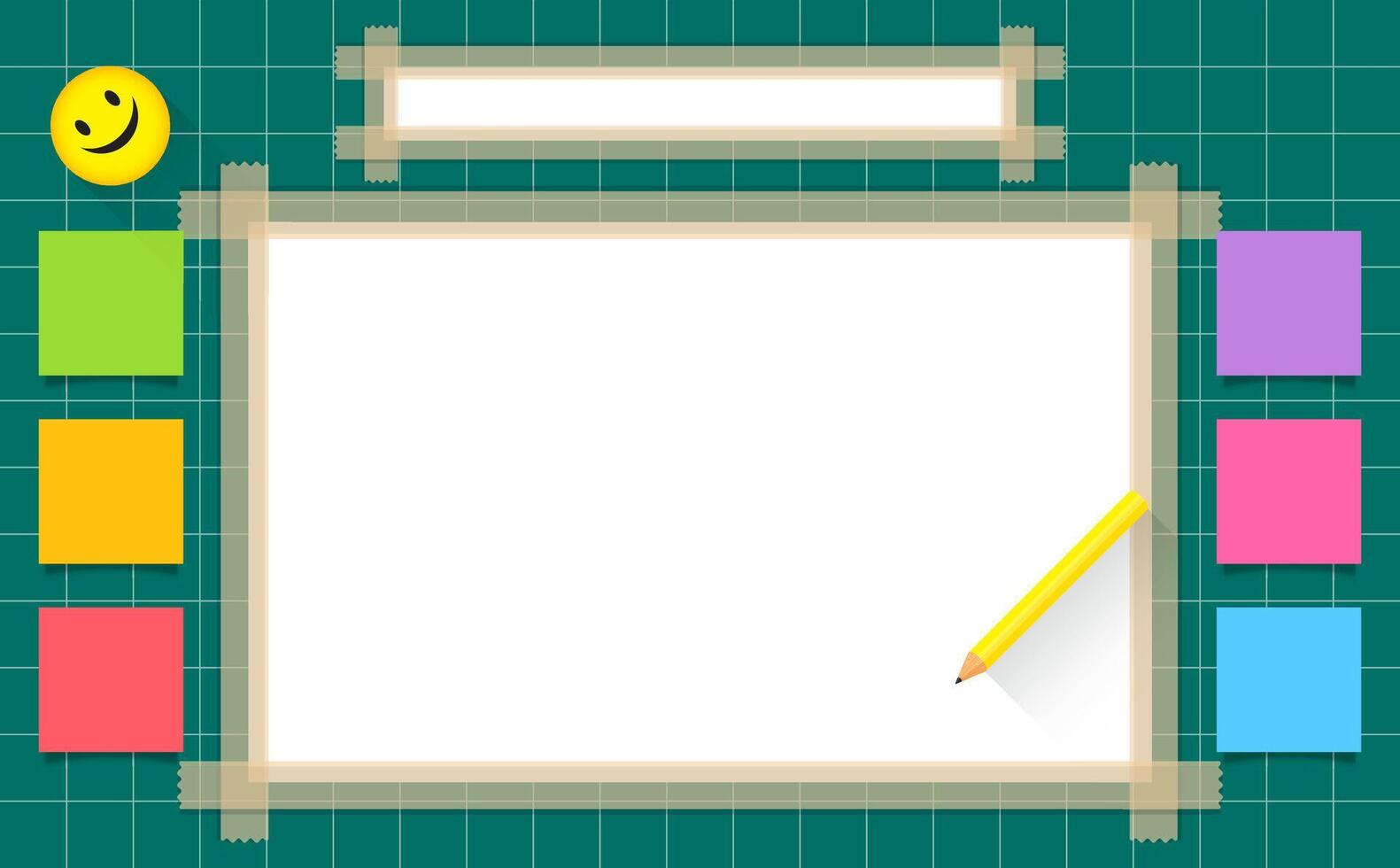 paper white top view blank and copy space text, with grid line pattern green, artistic creative design workspace and pencil, mock-up paper artwork for watercolor paints, back to school or children art vector