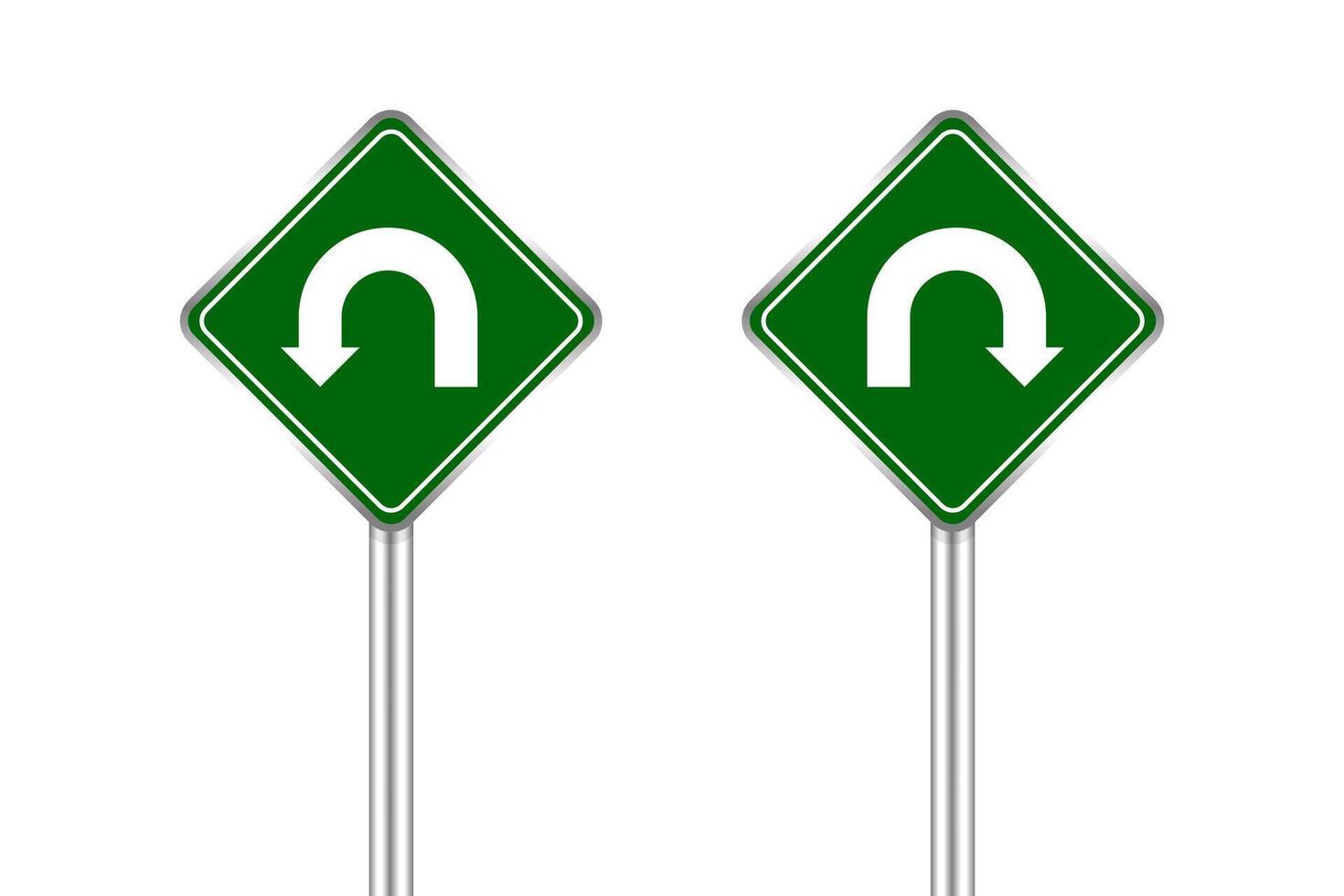 road sign of arrow pointing left and right u-turn, traffic road sign u-turn left and right isolated on white, warning caution sign and steel pole of direction signpost the way, traffic road sign green vector