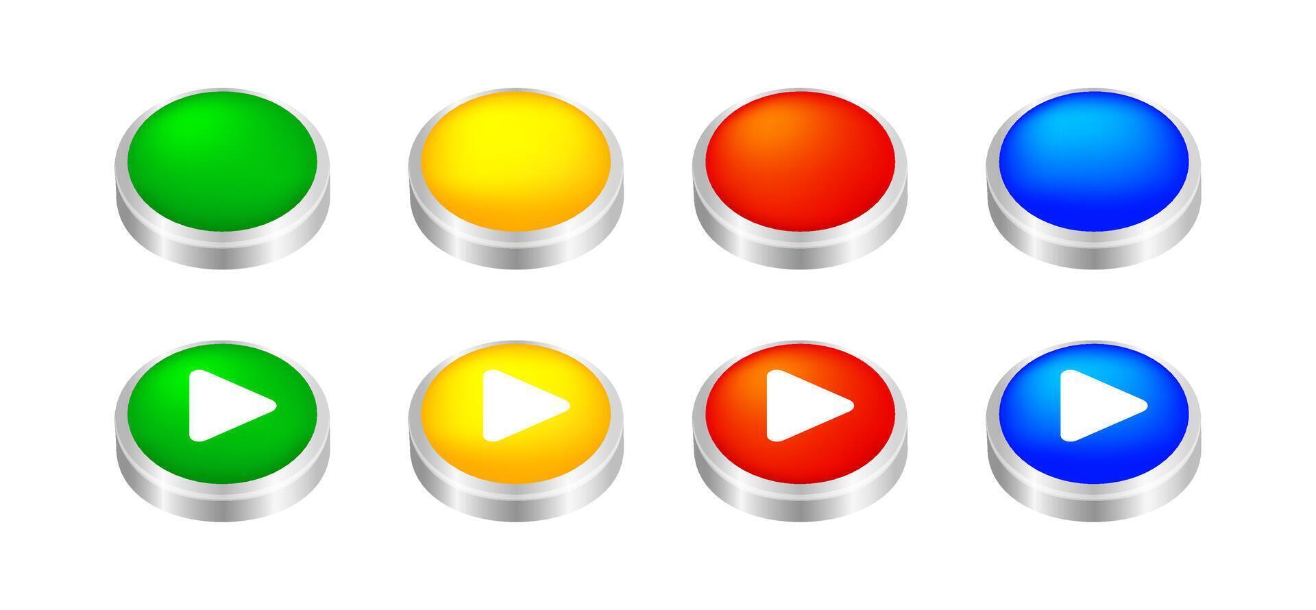 button circle 3d shape for buttons games play isolated on white, colorful modern buttons simple and convex, sphere button flat style icon sign for application play, buttons play for website and apps vector