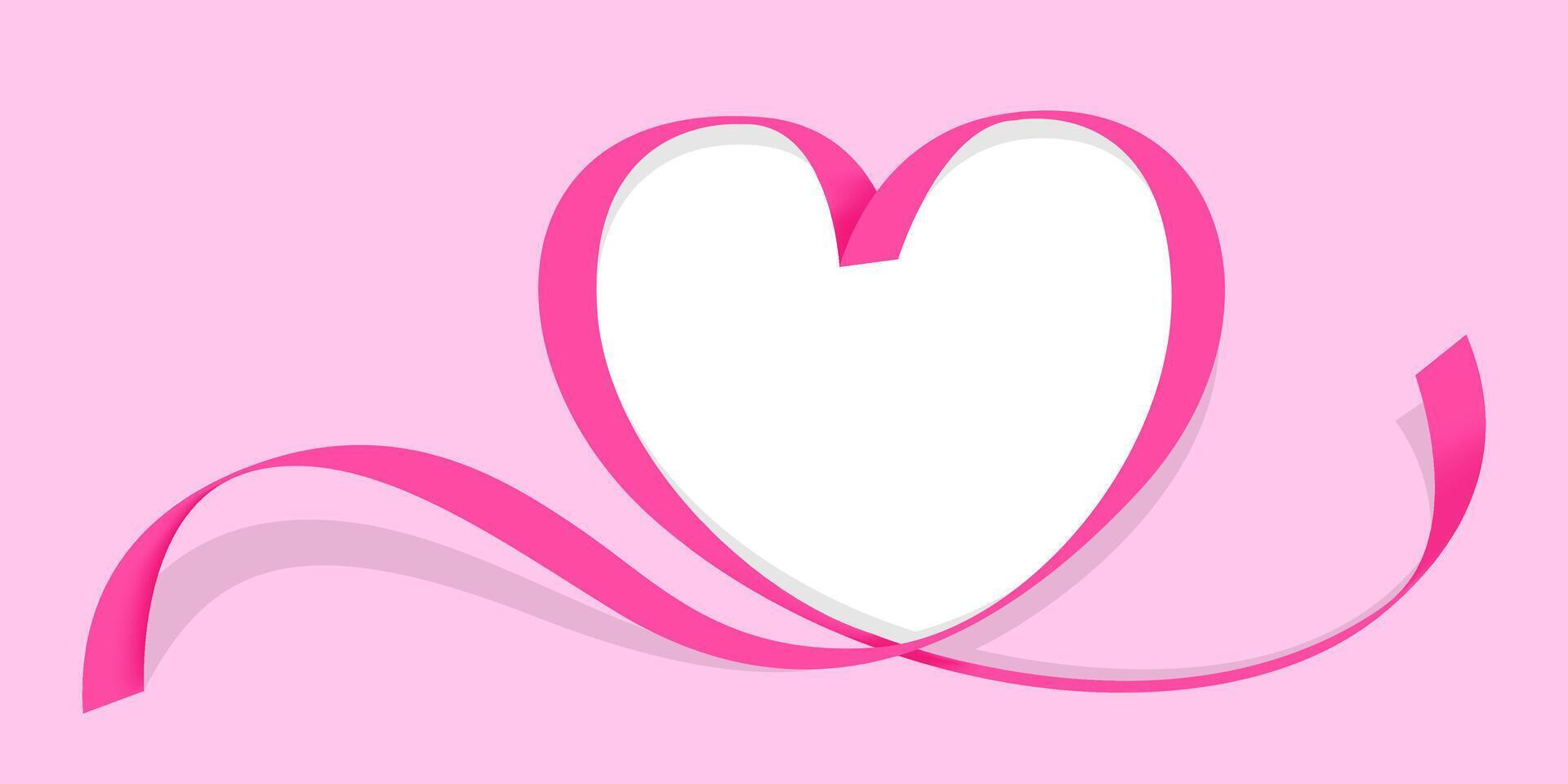 ribbon pink heart shape isolated on pink, copy space, ribbon line pink heart-shaped, heart shape ribbon stripes pink for banner, border tape curl heart shaped for decoration greeting valentine card vector