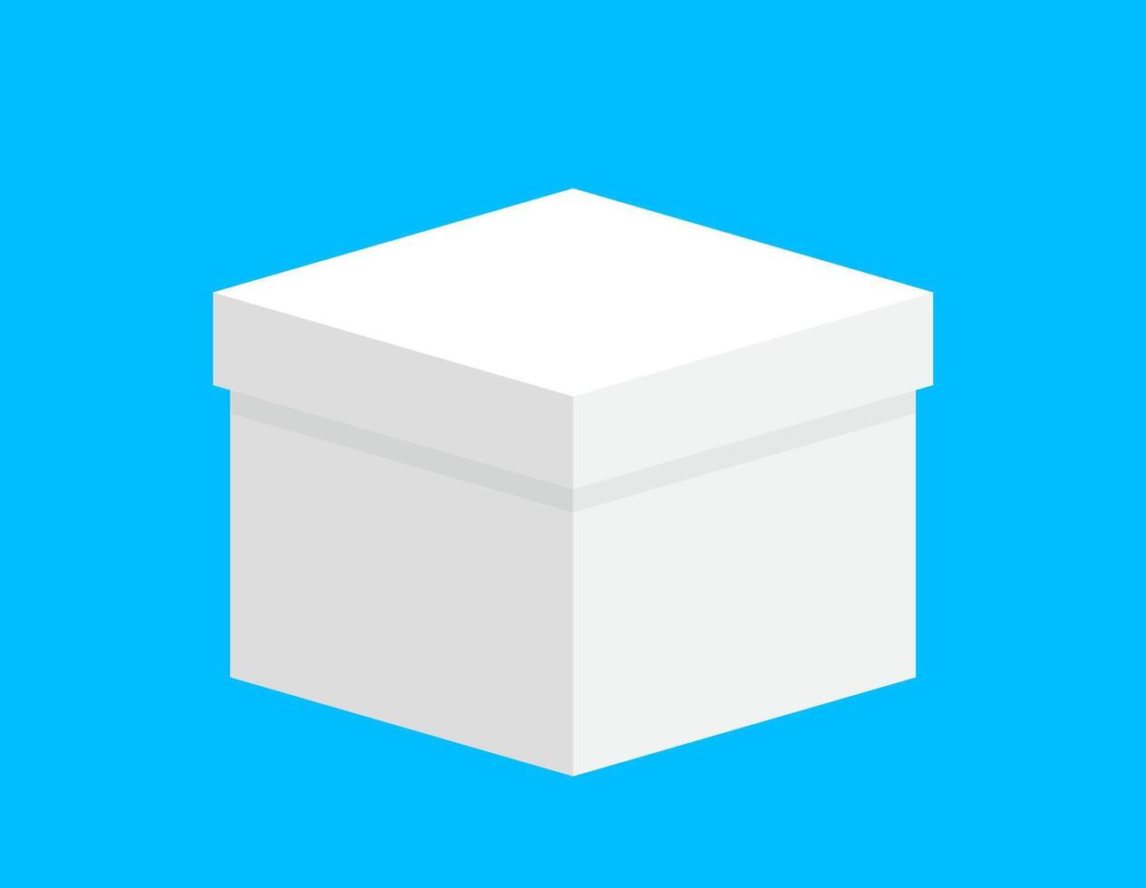 gift box square white for template design, closed box white isolated on blue background, single white case for gift present, blank box for greeting text concept, white gift box closed for icon 3d cube vector