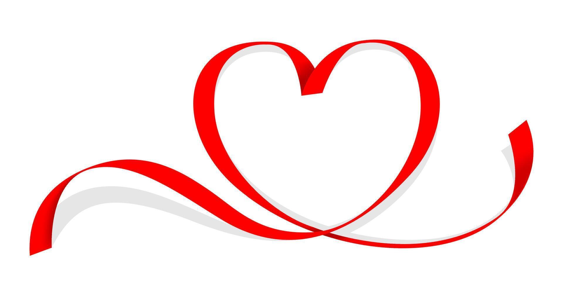 ribbon red heart shape isolated on white, ribbon line red heart-shaped, heart shape ribbon stripes red, copy space, border tape curl heart shaped for decoration greeting valentine card and mother day vector