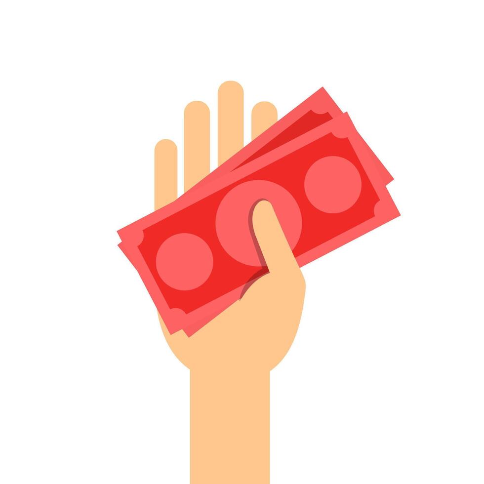 money banknote red in hand holding isolated on white, illustration money in hand, savings a money concept vector