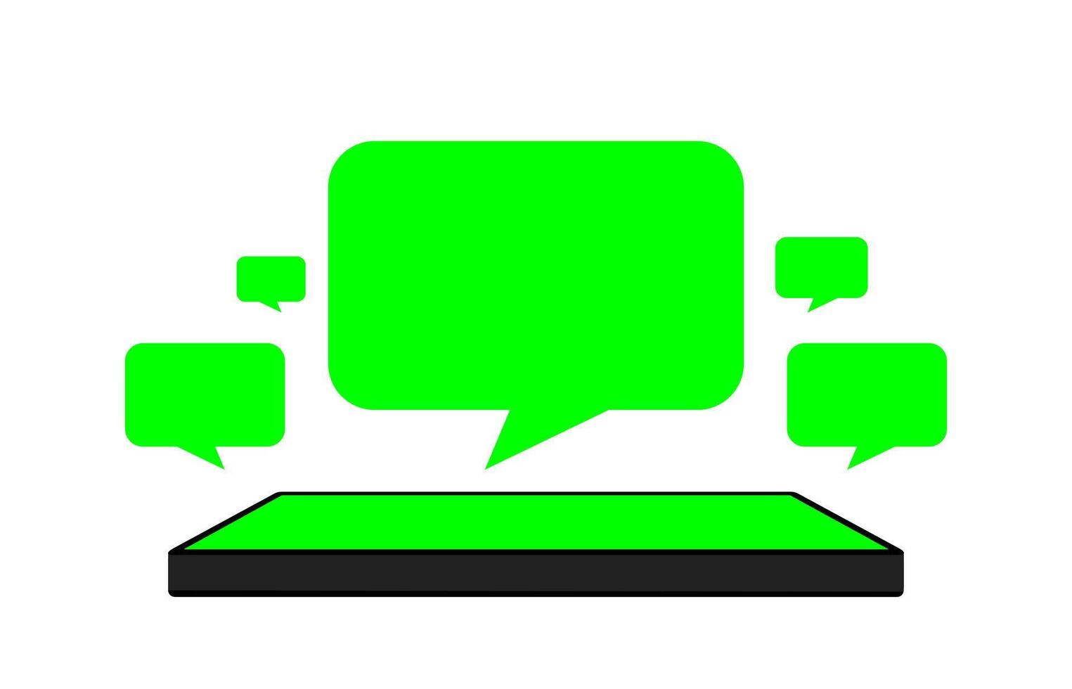 speech bubble green bright on smartphones green screen, smartphone and speech bubble icon of social chat concept, dialog speech sign for copy space, talk conversation message symbol vector