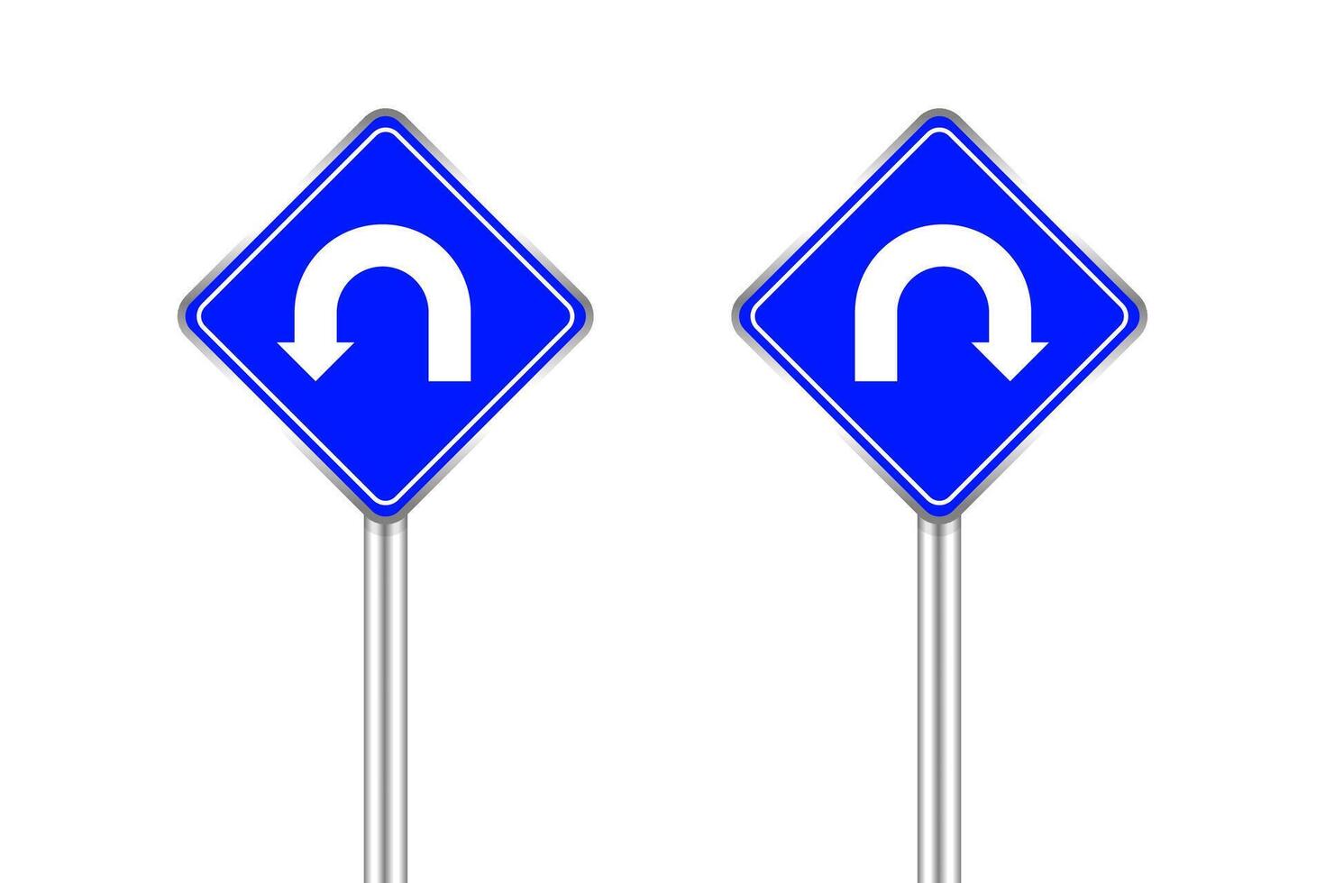 road sign of arrow pointing left and right u-turn, traffic road sign u-turn left and right isolated on white, warning caution sign and steel pole of direction signpost the way, traffic road sign blue vector