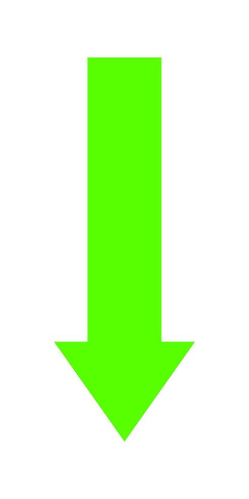 green arrow down glowing color for icon isolated on white, arrow green pointer down symbol for direction, flat simple arrow pointing for navigation, arrow cursor for digital upload icon vector
