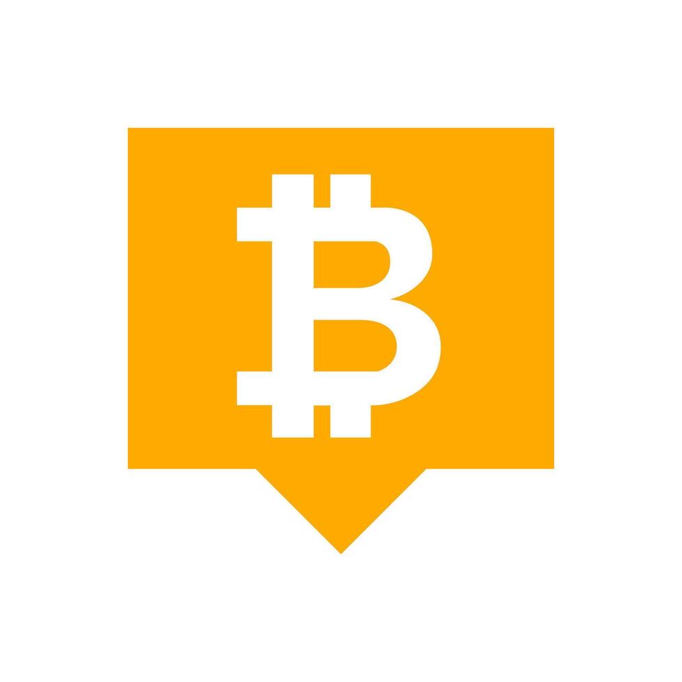 bitcoin currency symbol in speech bubble square orange for icon, cryptocurrency bitcoin money for app symbol, simple flat bitcoin money, currency digital bitcoin symbol for financial concept vector