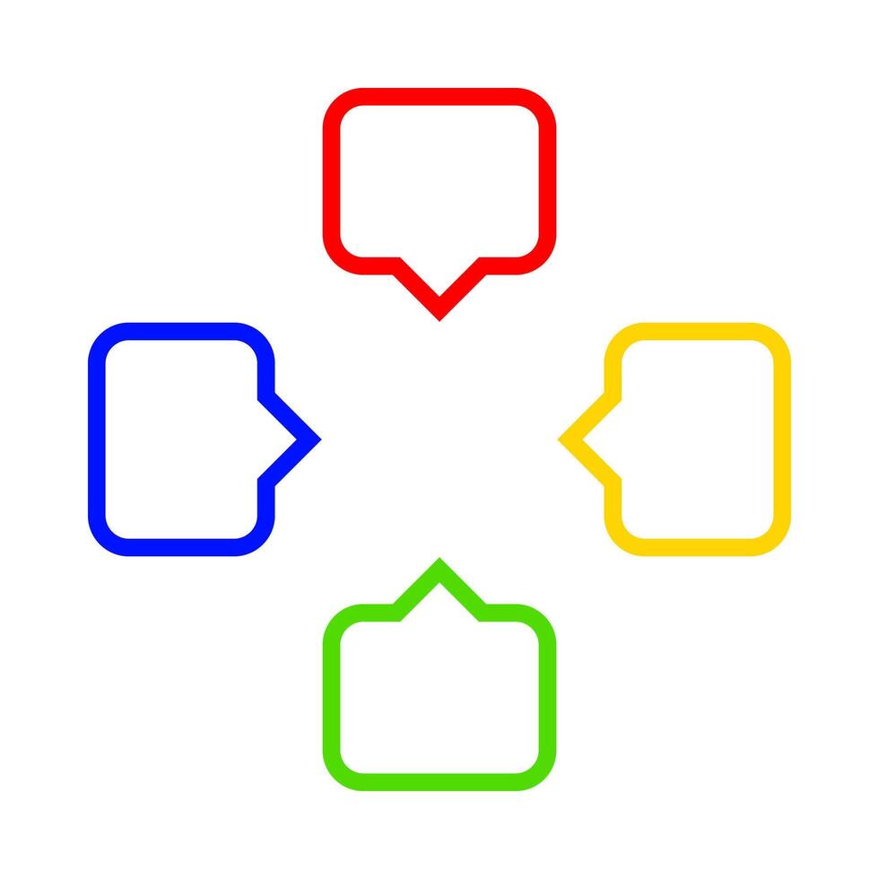 square speech bubble for icon isolated on white, red blue yellow and green square speech bubble simple shape, speech bubble symbol for icon flat element design concept vector