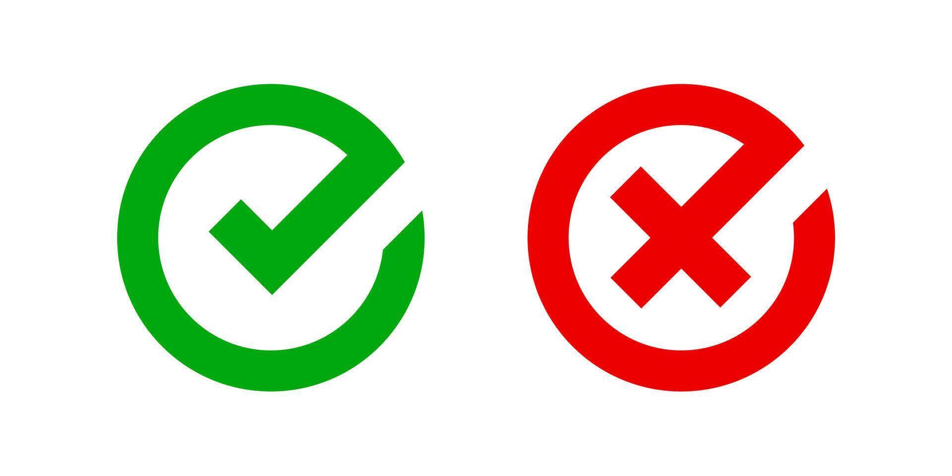 checkmark and x or confirm and deny circle icon button flat for apps and websites symbol, icon checkmark choice, checkbox button for choose, circle answer box for checklist vector