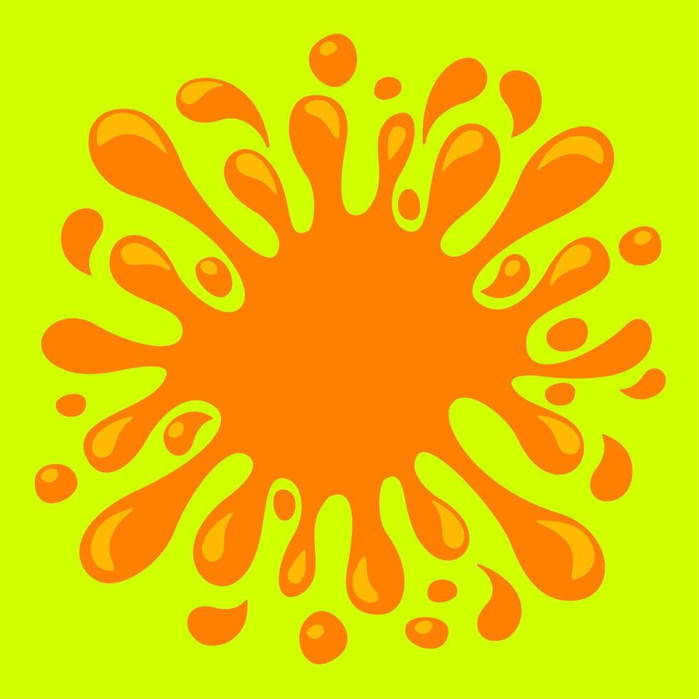 orange juice water splash drop, water blob orange flat isolated on green, pineapple juice splash flow, orange juice drop splatter simple for package design, water orange drop symbol vector
