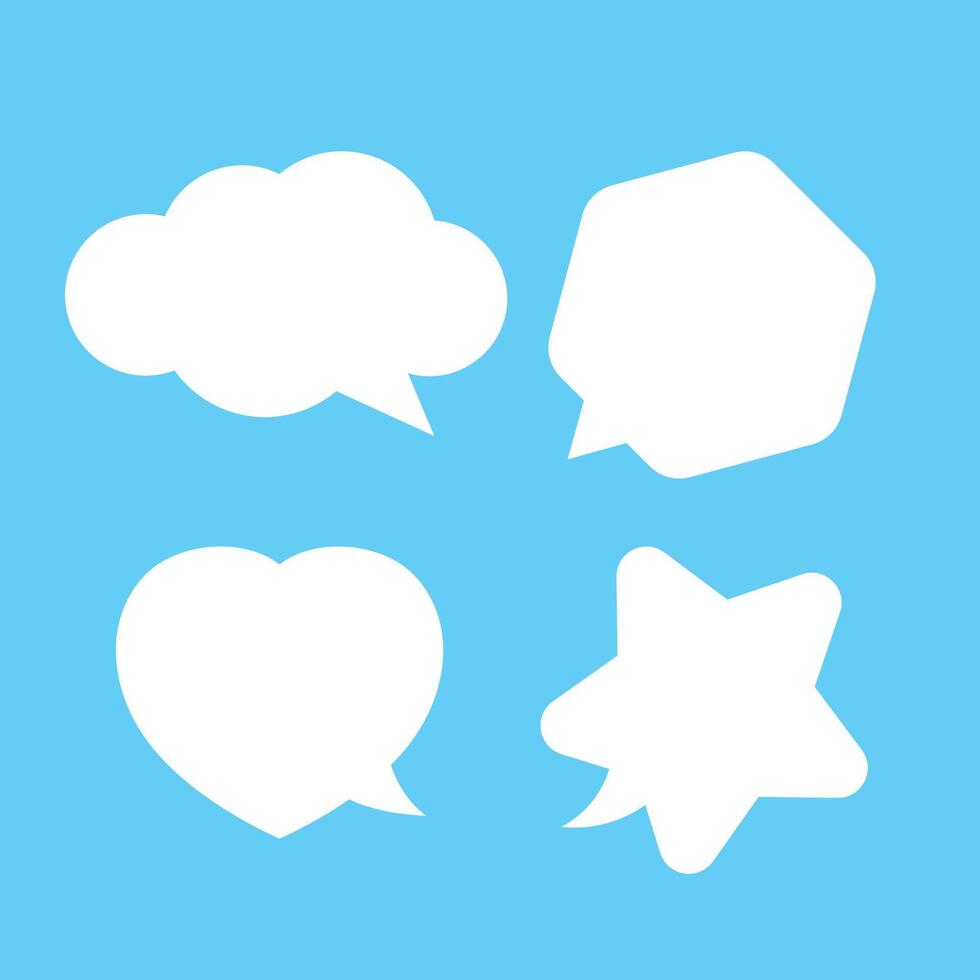 cute speech bubble white isolated on light blue, chatting symbol, star, heart shape, hexagon and cloud speech bubble white color for copy space, collection speech bubble vector