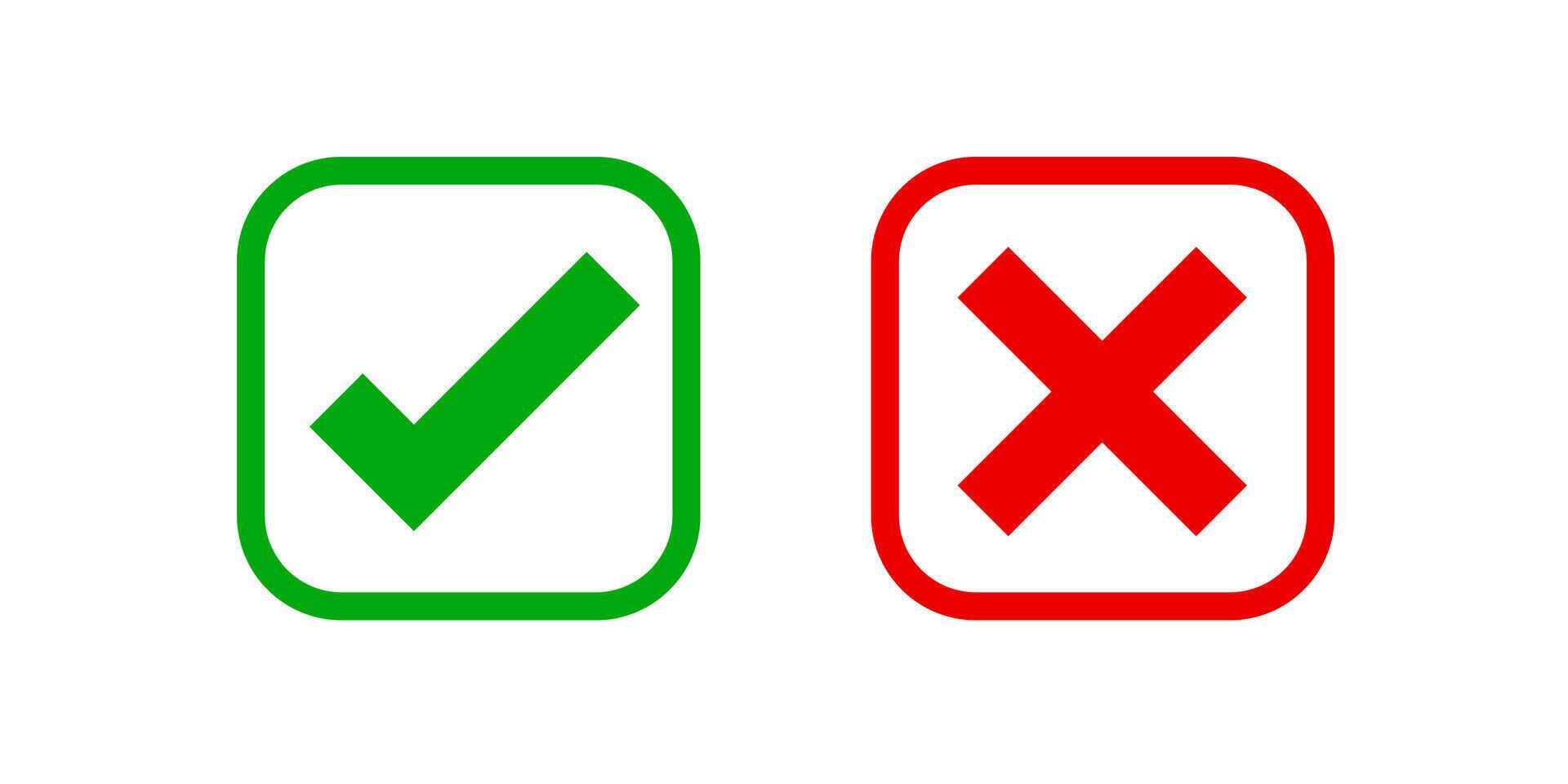 checkmark and x or confirm and deny square icon button flat for apps and websites symbol, icon checkmark choice, checkbox button for choose vector