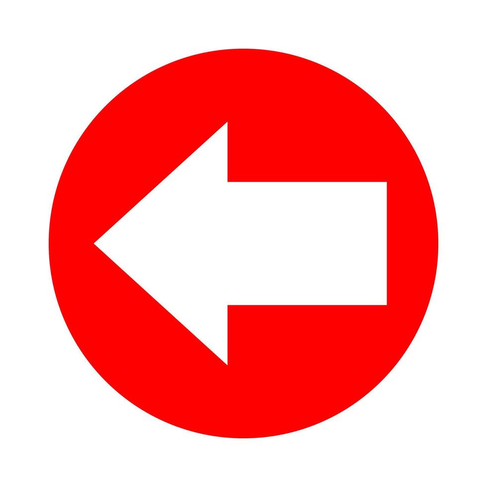 circle red with white arrow pointing left for icon isolated on white, circle with arrow for button interface app, arrow sign of next or download upload concept, arrow flat simple symbol for direction vector
