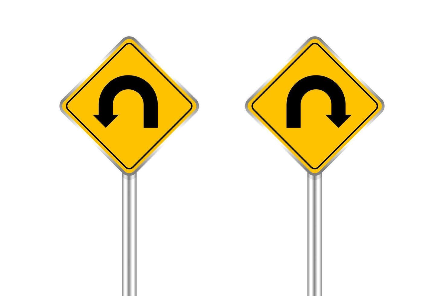 road sign of arrow pointing left and right u-turn, traffic road sign u-turn left and right isolated on white, warning caution sign on steel pole for direction signpost on way, traffic road sign yellow vector