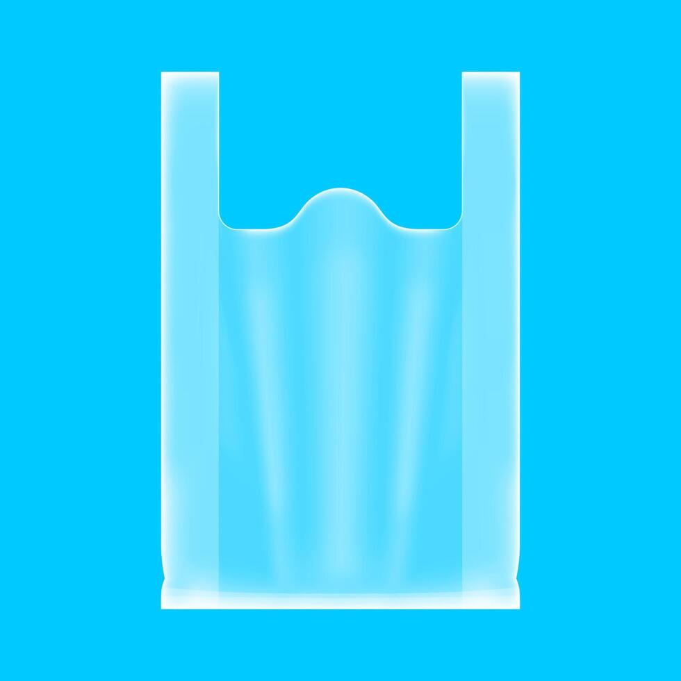 bag plastic clear isolated on blue color, clear plastic bag for clip art, plastic handle bag transparent, illustration flat bag plastic clear and transparent vector