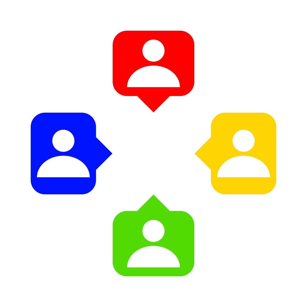 speech bubble with people symbol for icon isolated on white, simple person symbol in square speech bubble frame for communication concept, group of people symbol, relationships or individuals icons vector