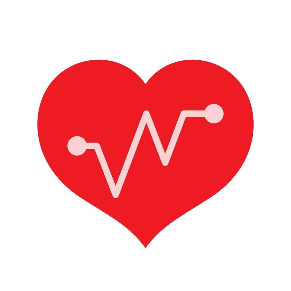 red hearts shape with beat pulse line isolated on white, heart wave icon flat, clip art heartbeat of medical apps and websites, shaped heart and beat pulse cardiography sign, cardiology medical symbol vector