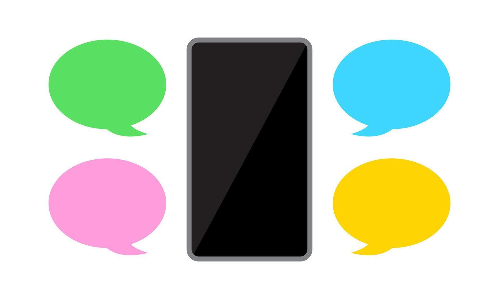 smartphone and speech bubble, chat concept, dialog box for copy space message, smartphone with bubbles speech for messaging dialog, chatting with chat bot robot on cellphone, messaging bubbles flat vector