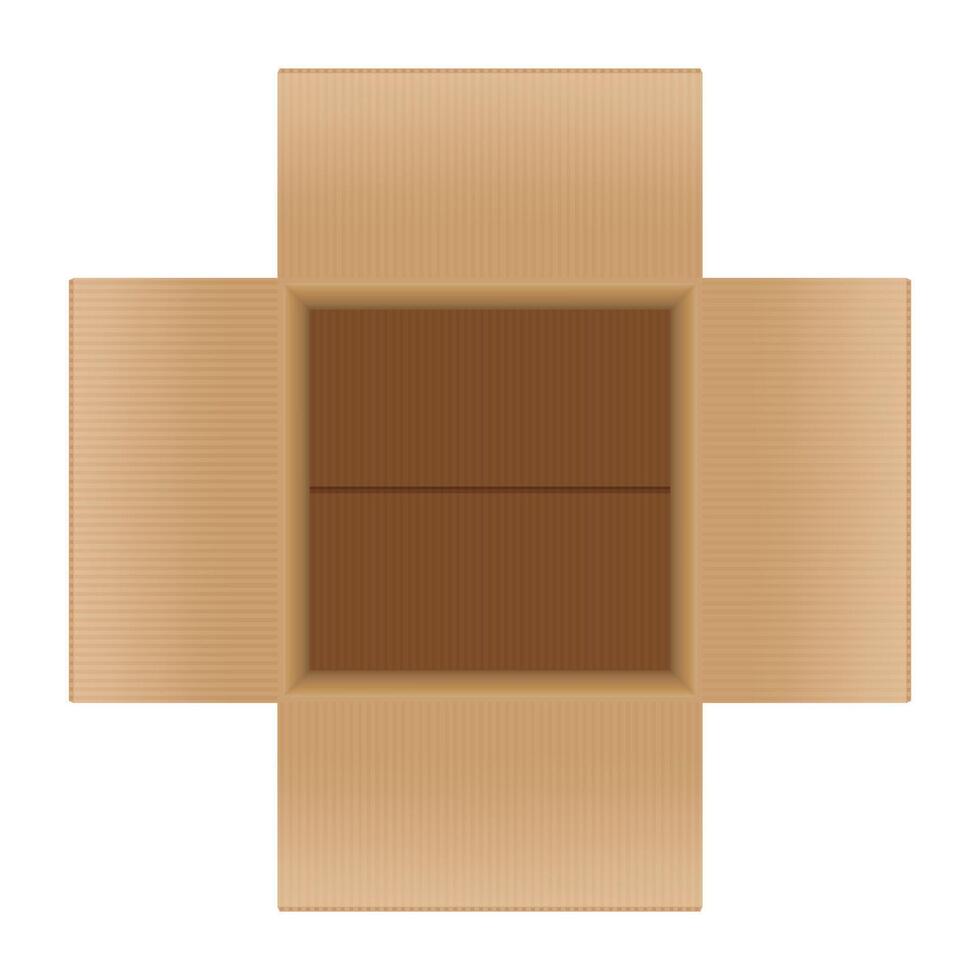 open crate boxes top view, cardboard box brown, flat style cardboard parcel boxes empty, packaging cargo open, isometric boxes brown, packaging box open brown, carton box isolated on white background vector