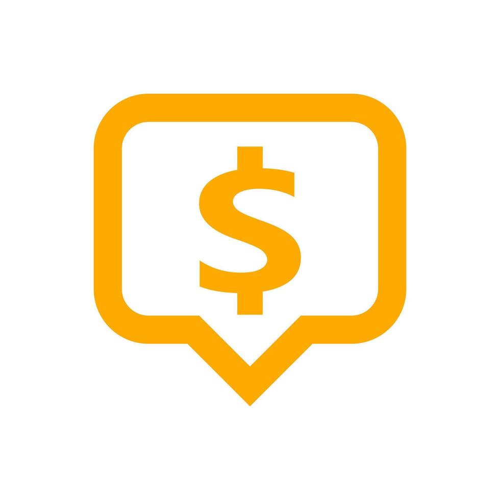 dollar currency symbol in speech bubble square shape for icon, orange dollar money for app symbol isolated on white, currency digital dollar icon for financial concept vector