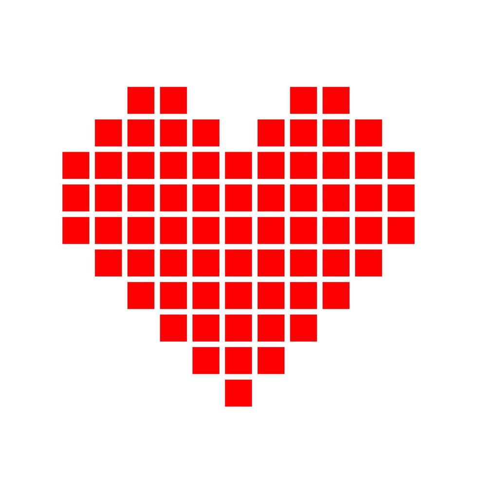 heart shape red pixel isolated on white background, square red pixel heart shape for clip art, cute pixel heart shape icon, simple heart red plain square tile pattern concept, love sign for valentine vector