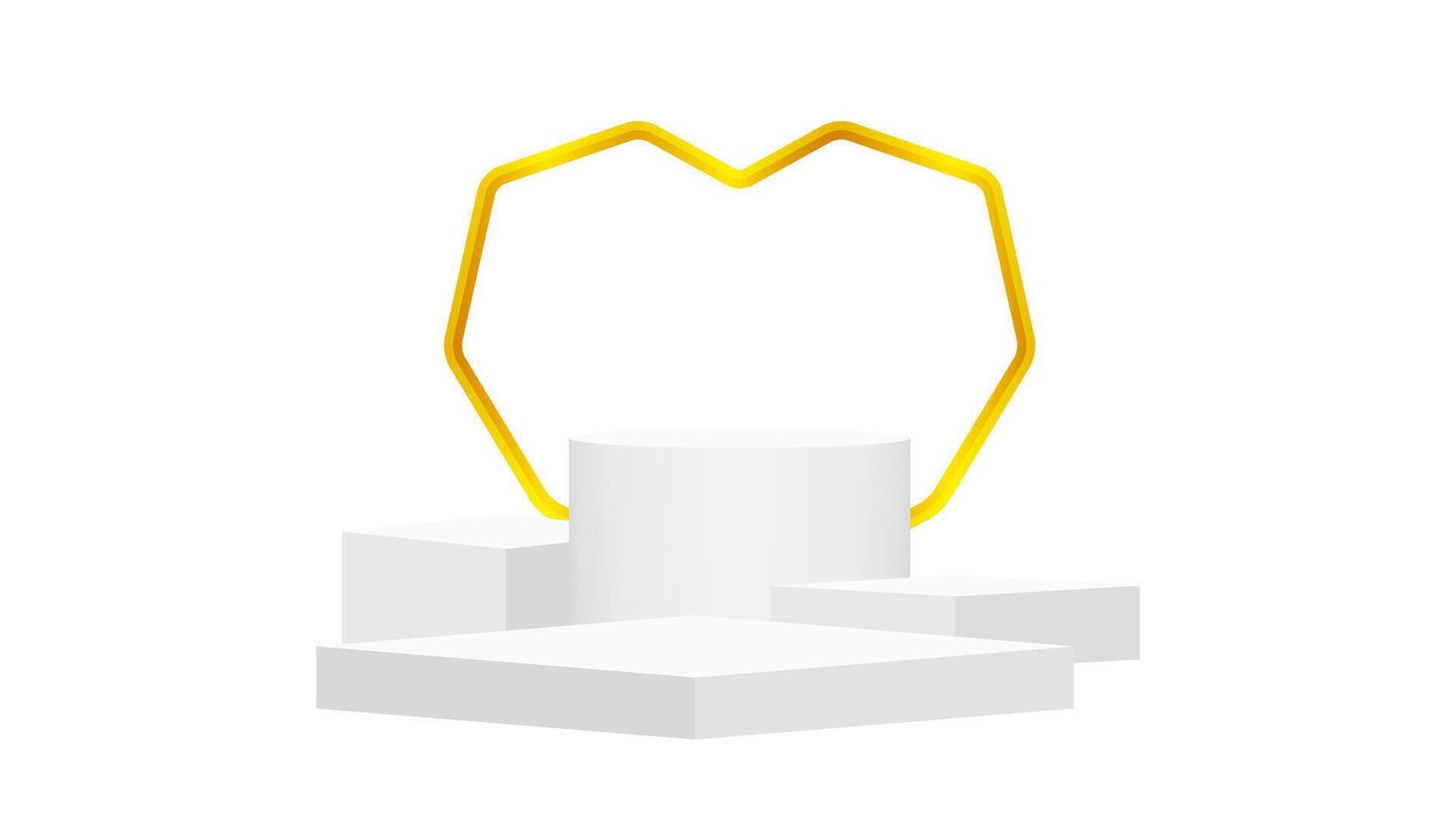 modern pedestal stage and luxurious gold heart shaped frame backdrop, stage podium 3d for cosmetics product luxury display show vector
