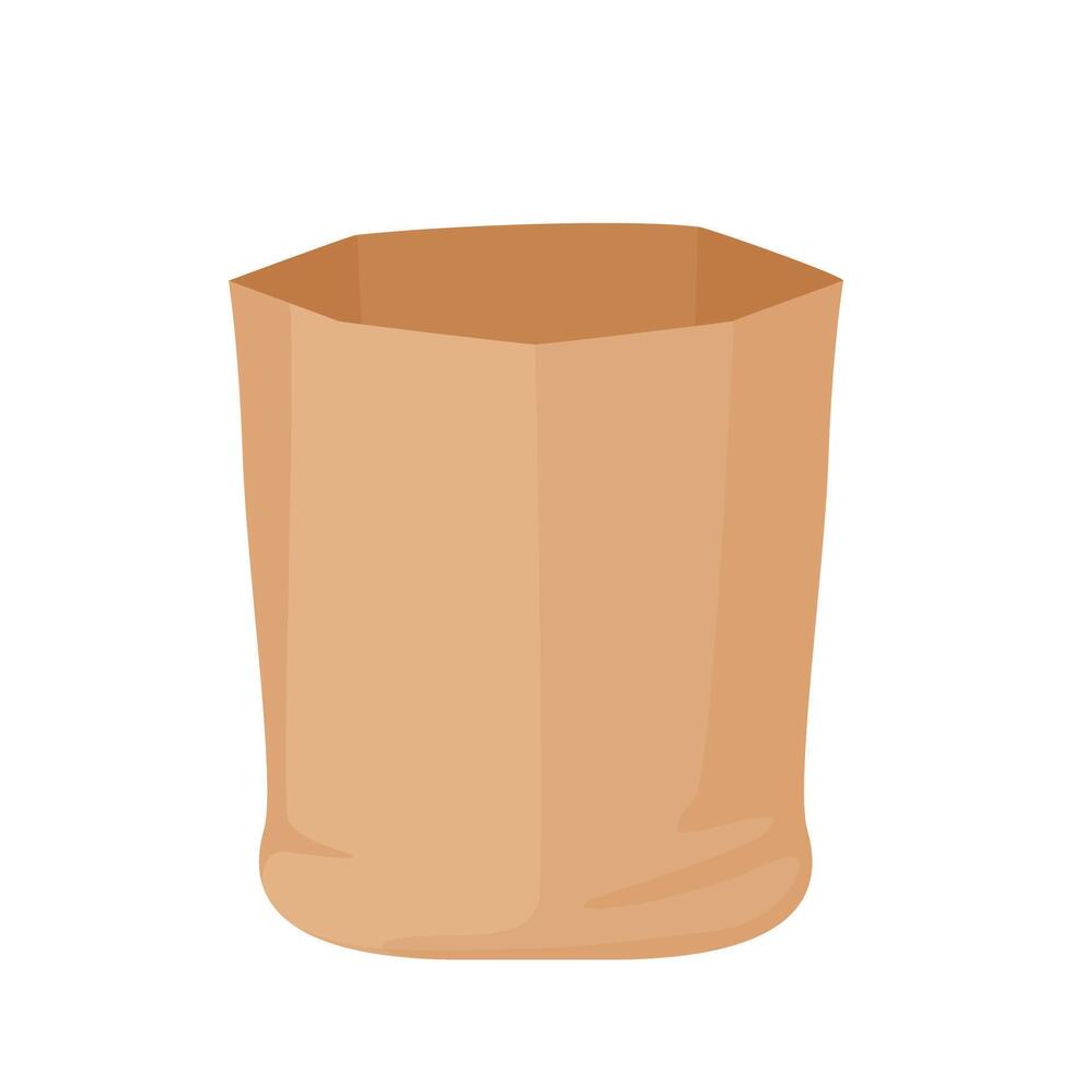 paper bag brown isolated on white background, empty paper bag craft for wrapping product vegetable and fruit, brown kraft paper bag eco blank, template of bag craft paper brown package nature vector