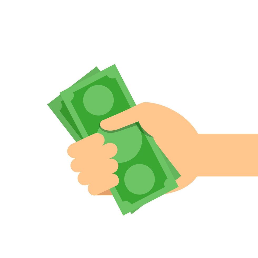 money banknote dollar in hand holding isolated on white, illustration money in hand, savings a money concept vector