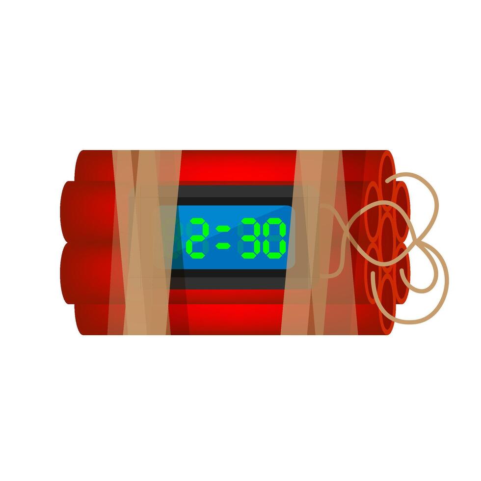 blast terrorist bomb isolated on white, explode a bomb dynamite with clock dial, red bomb drop and explosive is going to explode and blow up after countdown, time bomb about to blast vector