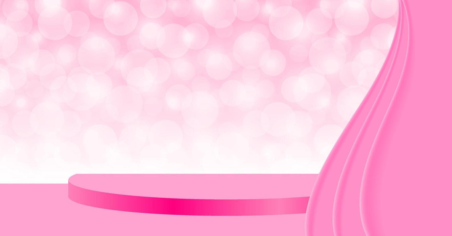 pink pedestal stage on bokeh and curtain pink, stage podium 3d with curtains for cosmetics product display show, pink pedestal stand deluxe for backdrop, stage pedestal for award and success concept vector
