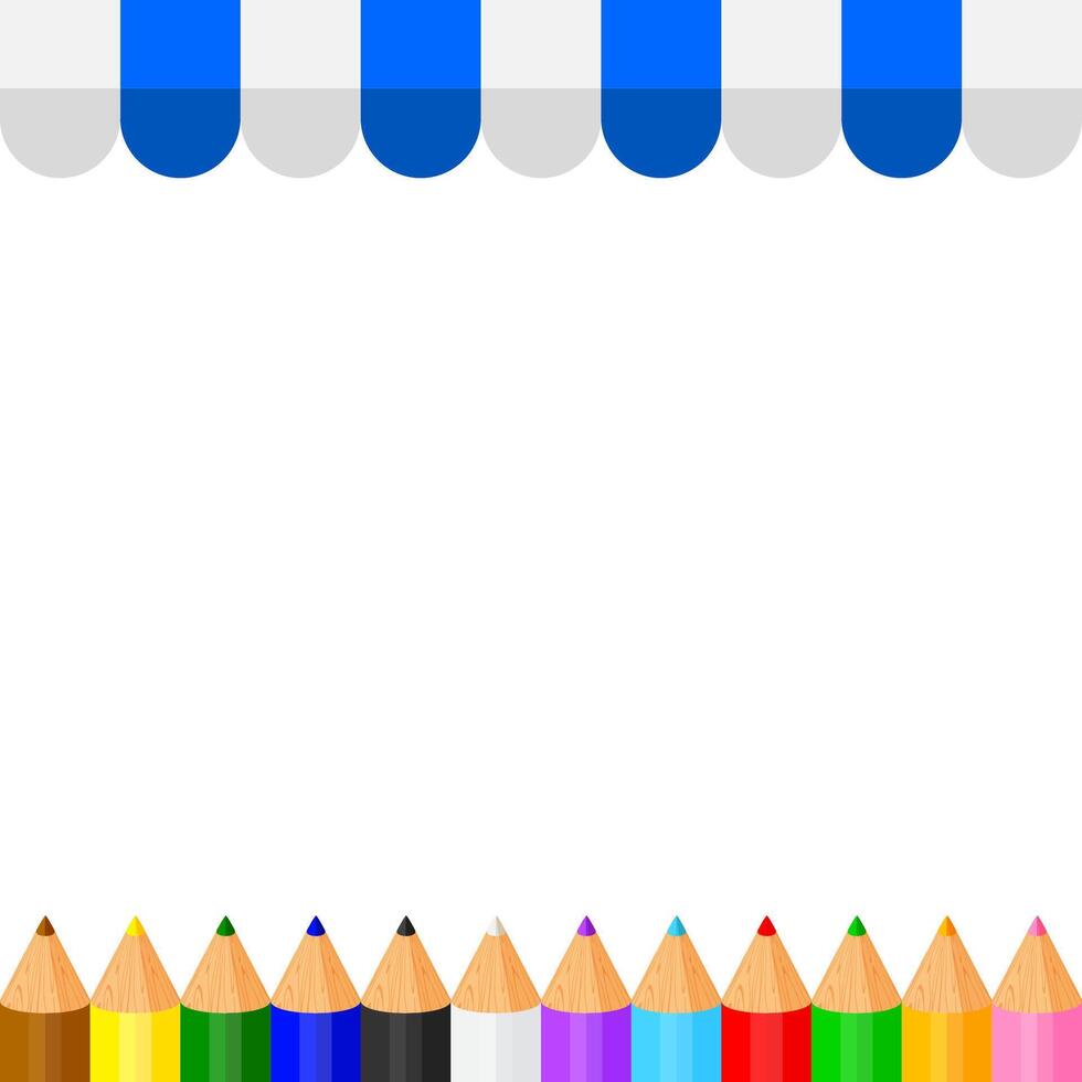crayon pastel pencils cute in a row on banner awning blue copy space, collection colored pencils rows for banner preschool kids, clip art crayon pencil, rainbow pencil kindergarten child learning vector