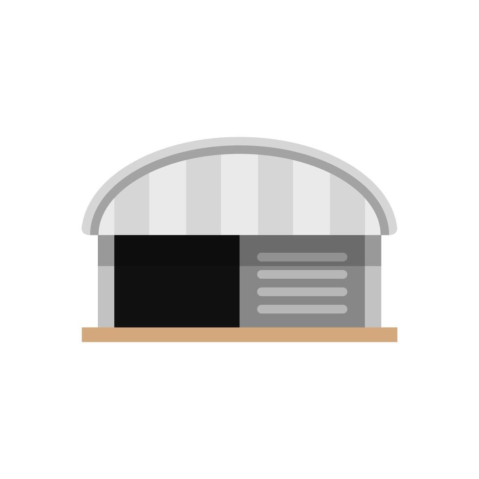 warehouse factory front view isolated on white, icon logistic storehouse of factory outside, symbol warehouse factory building for industry, clip art cartoon storehouse factory for infographic flat vector