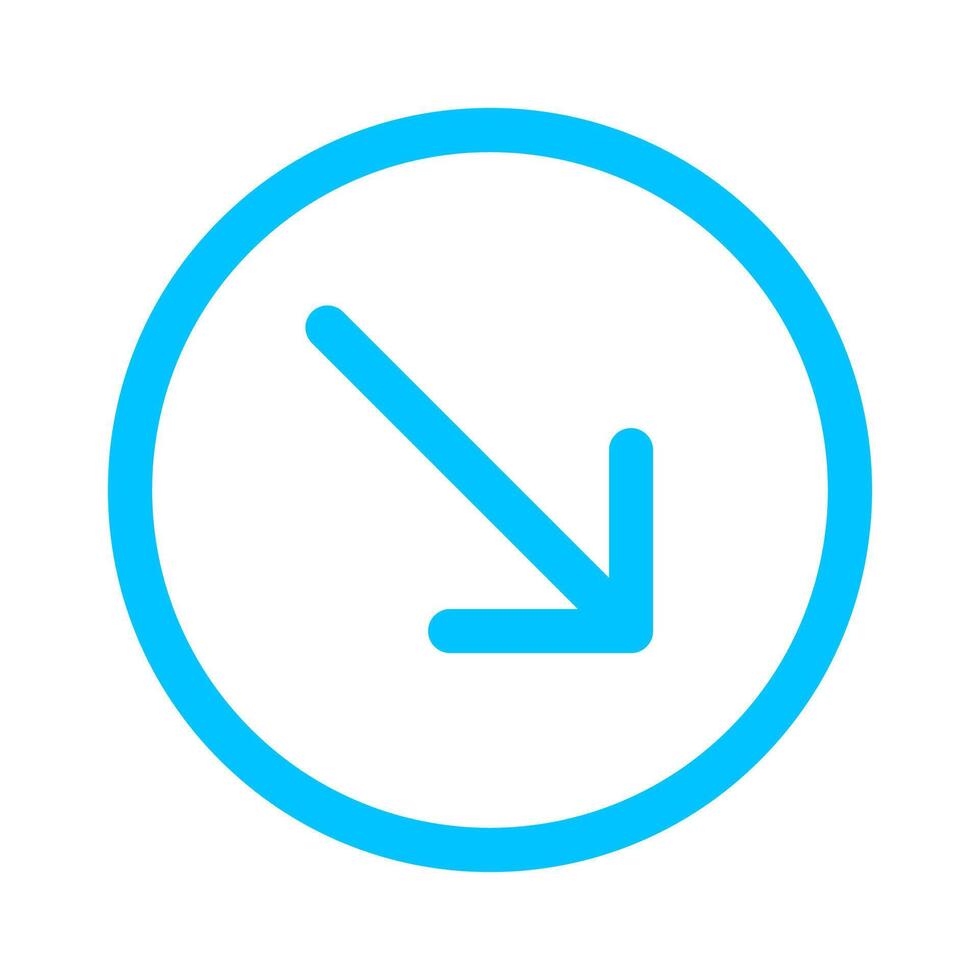 arrow line pointing right down in circle blue isolated on white, arrow in circular strokes for direction right down, arrows button simple, arrow symbol circle line for ui app, arrowhead pointer down vector