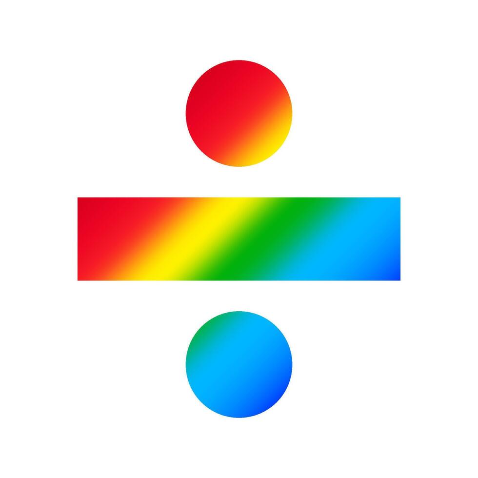 division sign isolated on white background, clip art divisions rainbow colorful, illustration flat lay of division symbol, icon division for logo and app design vector