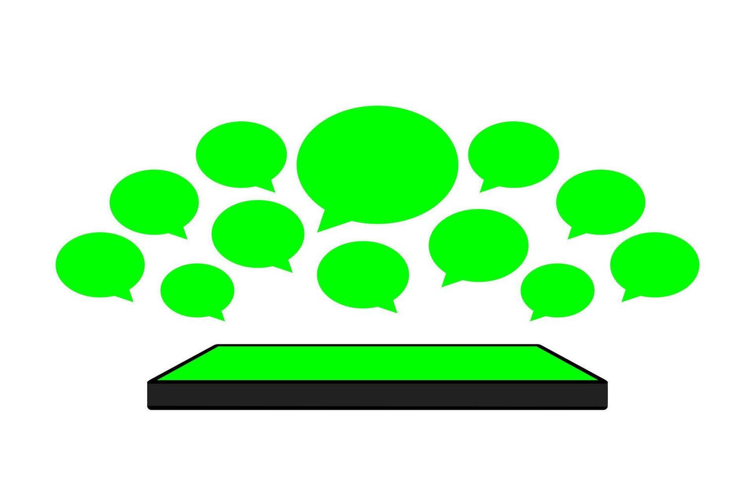 speech bubble green bright on smartphones green screen, smartphone and speech bubble icon of social chat concept, dialog speech sign for copy space, talk conversation message symbol, isolated on white vector