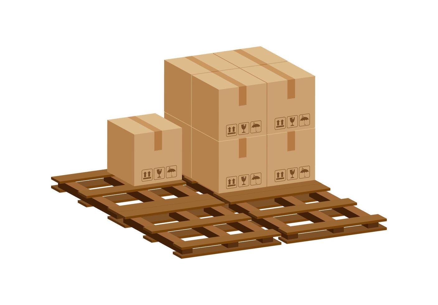 pile crate boxes 3d on wooden pallet, wood pallet with cardboard box in factory warehouse storage, cardboard parcel boxes stack of warehouse factory, packaging cargo, boxes brown color vector
