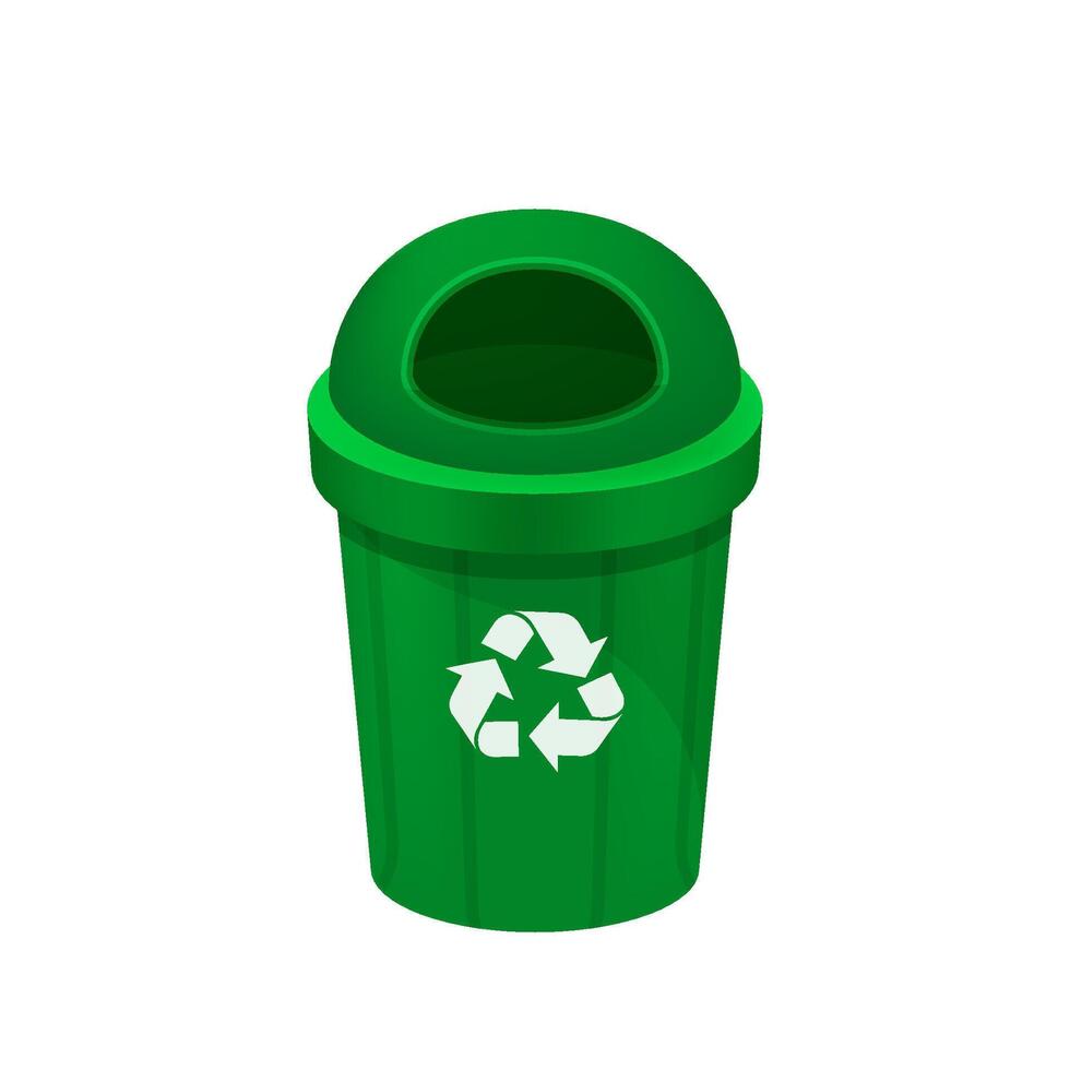 green bin isolated on white, clip art of recycle bin small, illustration green bin plastic, flat icon bin waste, green trash can, dustbin for garbage with recycle symbol vector