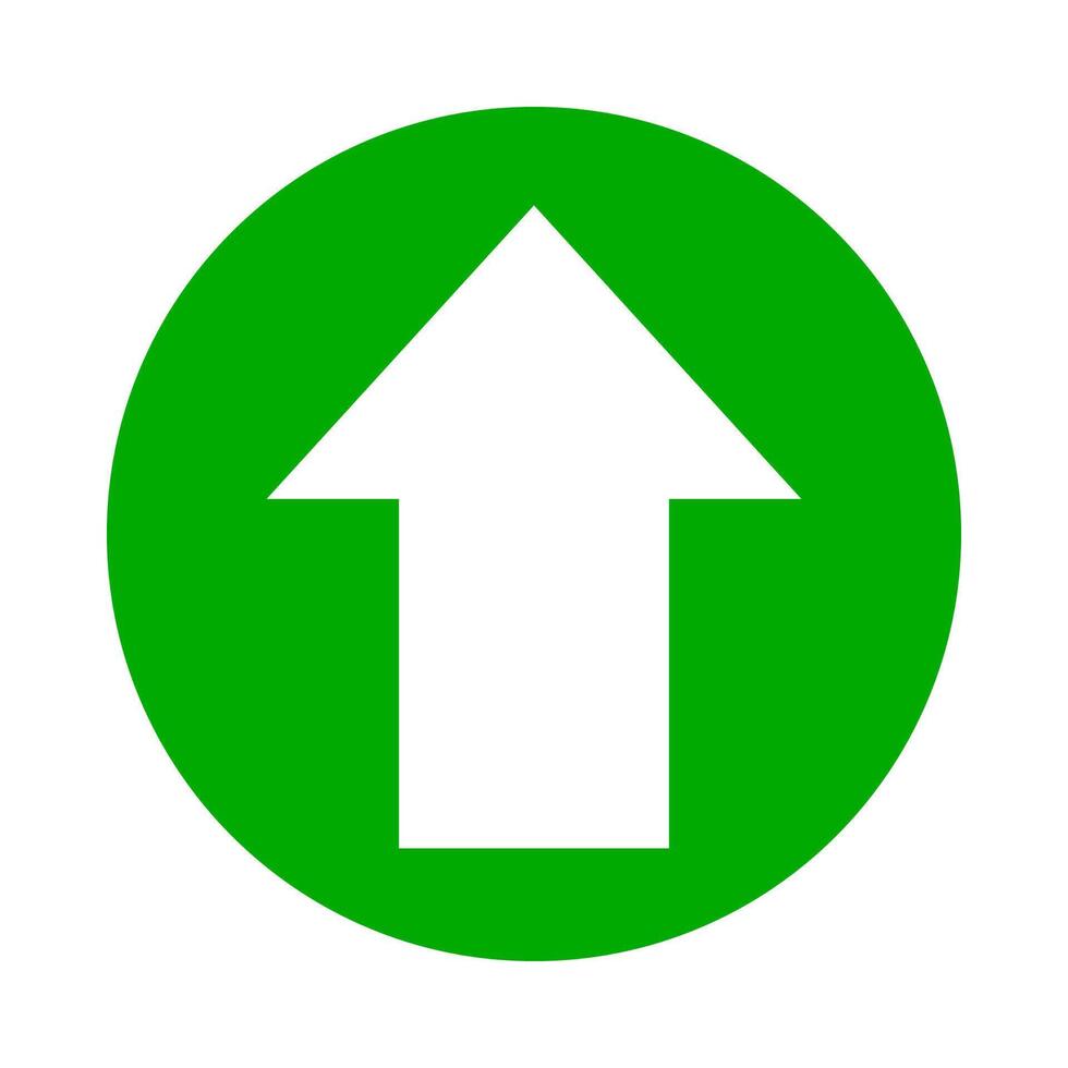 arrow pointing up white in circle green for icon flat isolated on white, circle with up arrow for button interface app, arrow sign of next or download upload concept, arrow simple symbol for direction vector